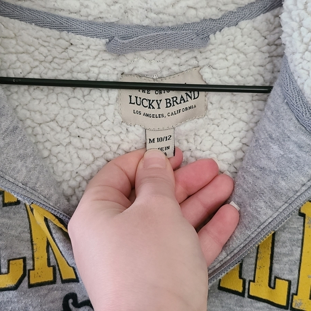 Boys Lucky Brand Gray Full Zip Sherpa Lined Hoodie Size Medium - Picture 2 of 5